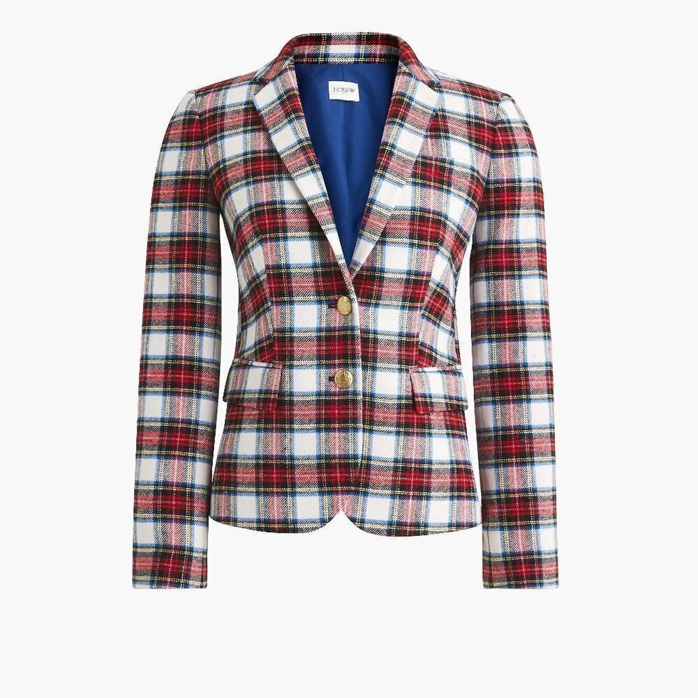 J Crew Women's Size 16 Tartan Schoolboy Blazer Lined Plaid Coat Wool Blend